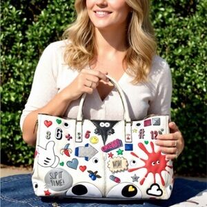 Anya Hindmarch all over sticker ebury ivory bag tote -CHICEST bag size large.